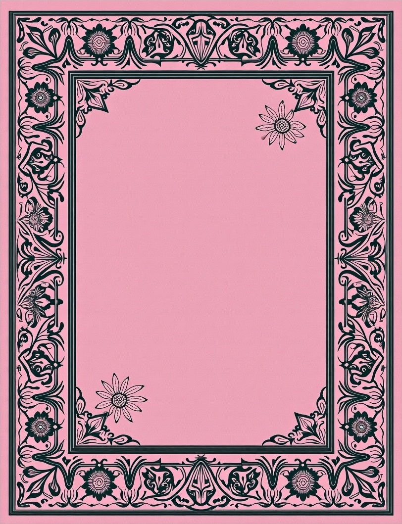 Ornate Floral Scrollwork Decorative Frame Rug