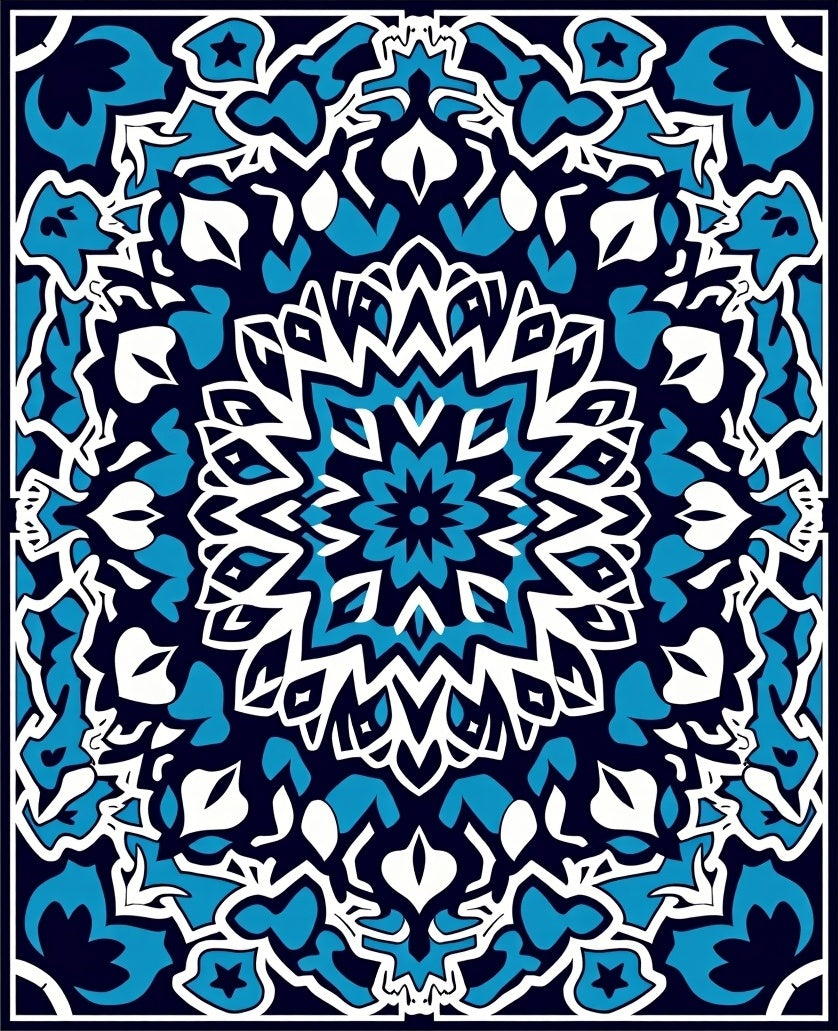 Intricate Blue White Mandala Pattern Rug