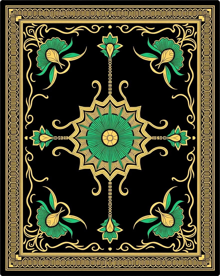 Art Nouveau Green Gold Floral Rug