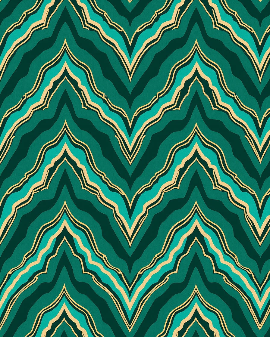 Emerald And Gold Chevron Pattern Rug