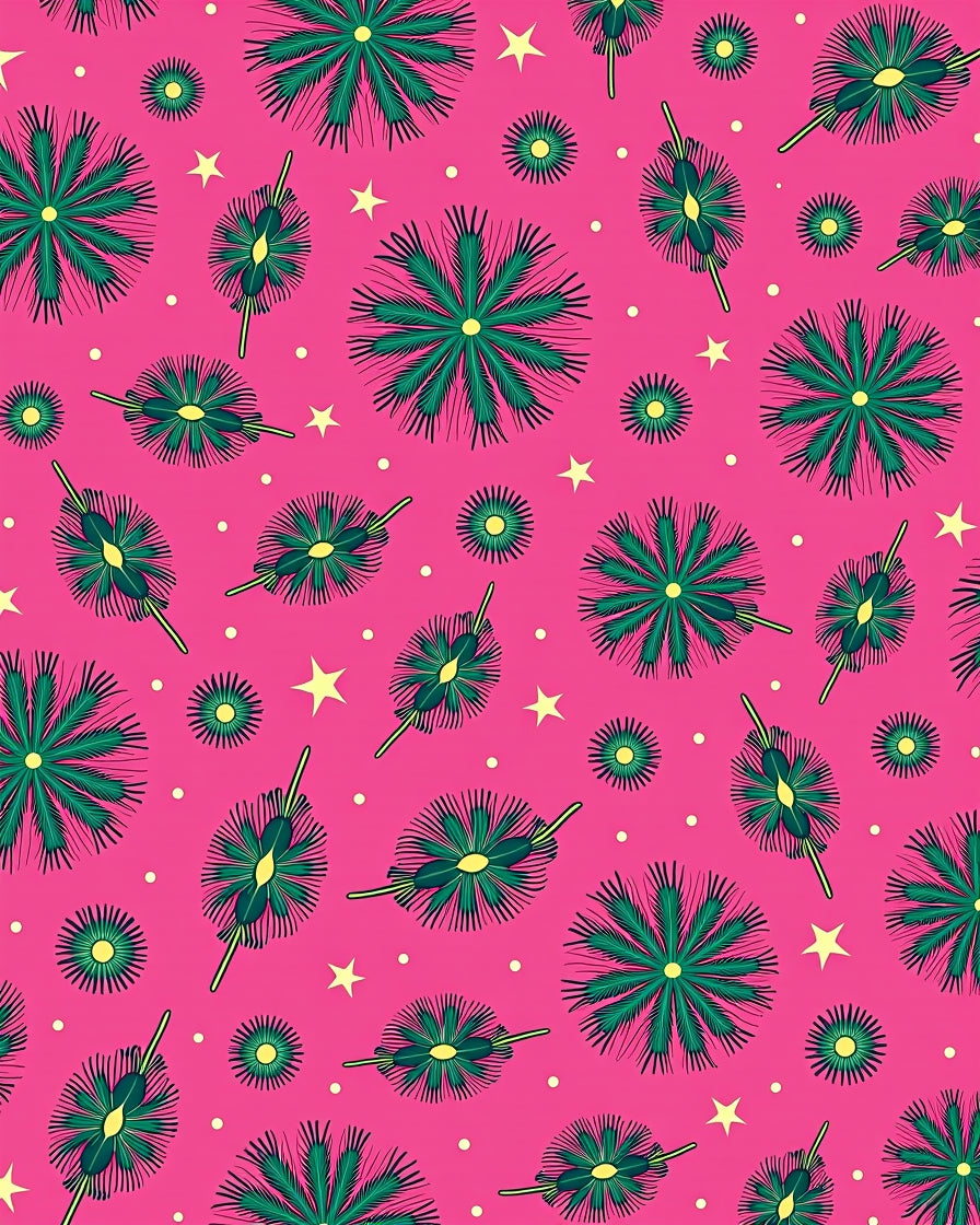 Fuchsia Green Floral Star Burst Rug