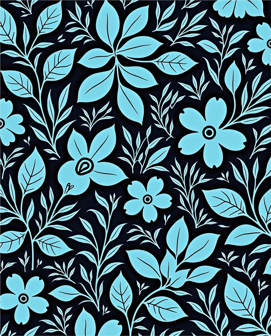Light Blue Floral Silhouette Pattern Rug