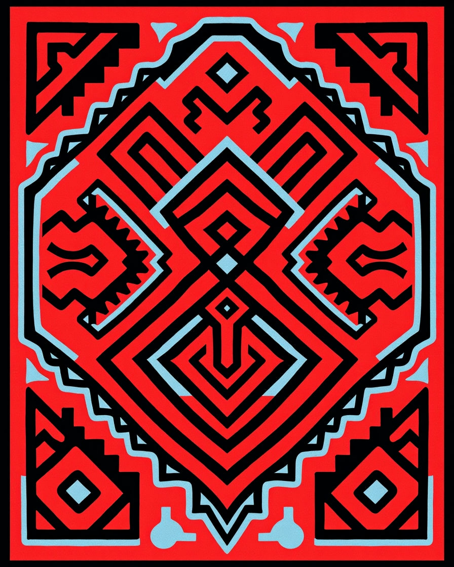 Bold Geometric Red Tribal Pattern Rug