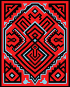 Bold Geometric Red Tribal Pattern Rug