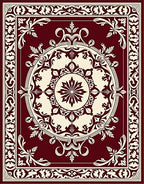 Intricate Floral Medallion Cream Maroon Design Rug