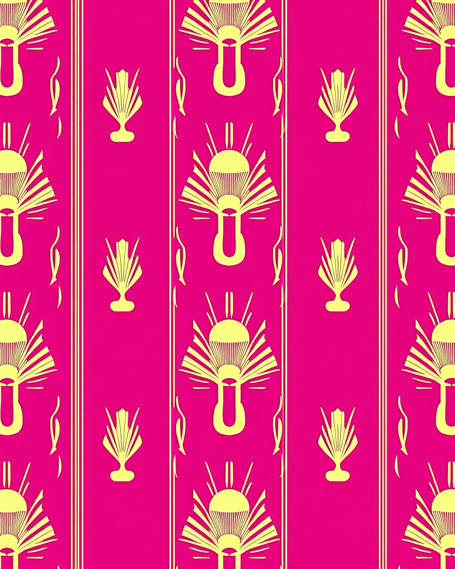 Yellow Fan Patterned Bright Rug