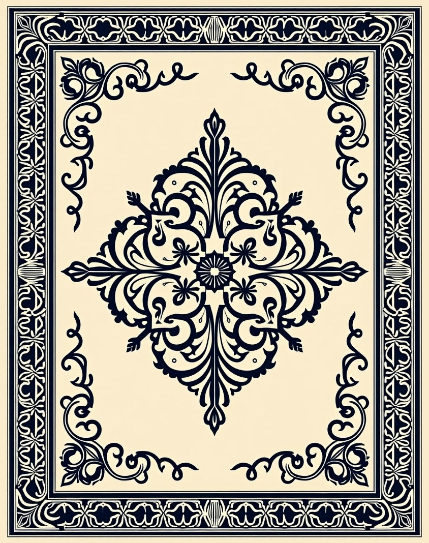 Intricate Floral Medallion Border Design Rug