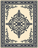 Intricate Floral Medallion Border Design Rug