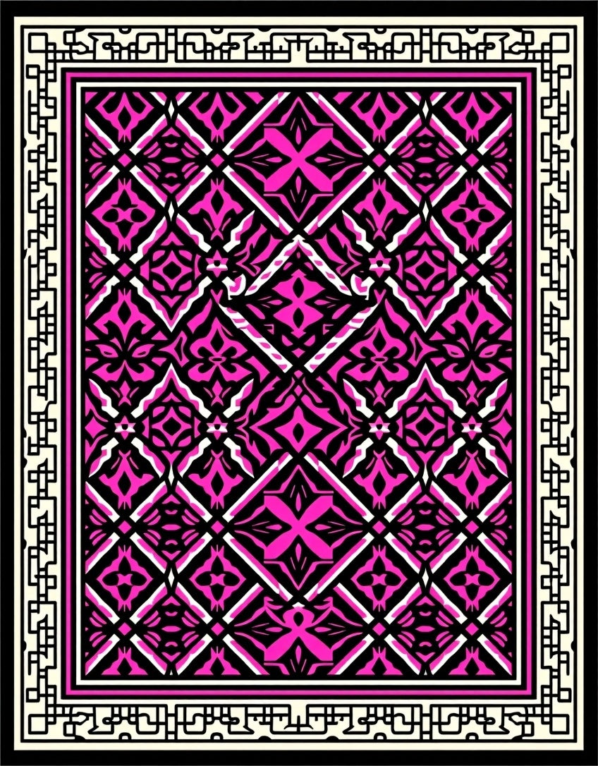 Vibrant Hot Pink Black Geometric Pattern Rug