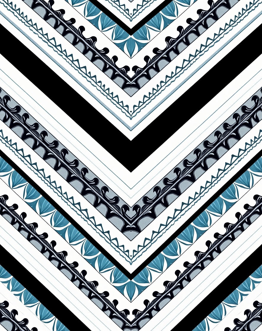 Chevron Black Teal Leaf Bands Rug
