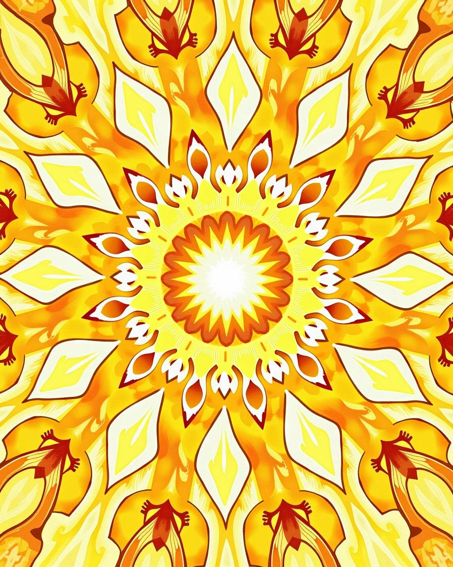 Radiant Yellow Sunburst Mandala Design Rug