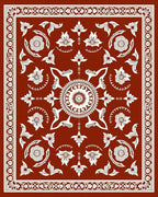 Ornate Red Floral Sunburst Pattern Rug