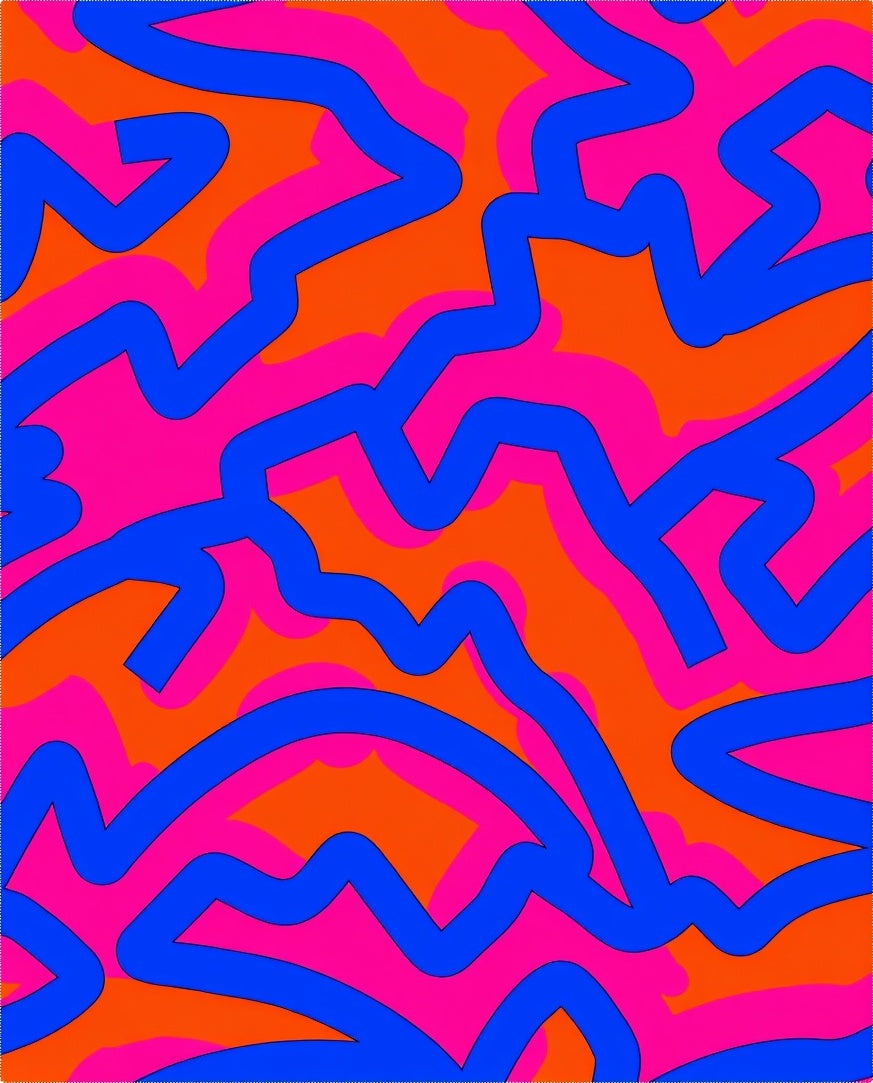Abstract Blue Pink Orange Wavy Pattern Rug