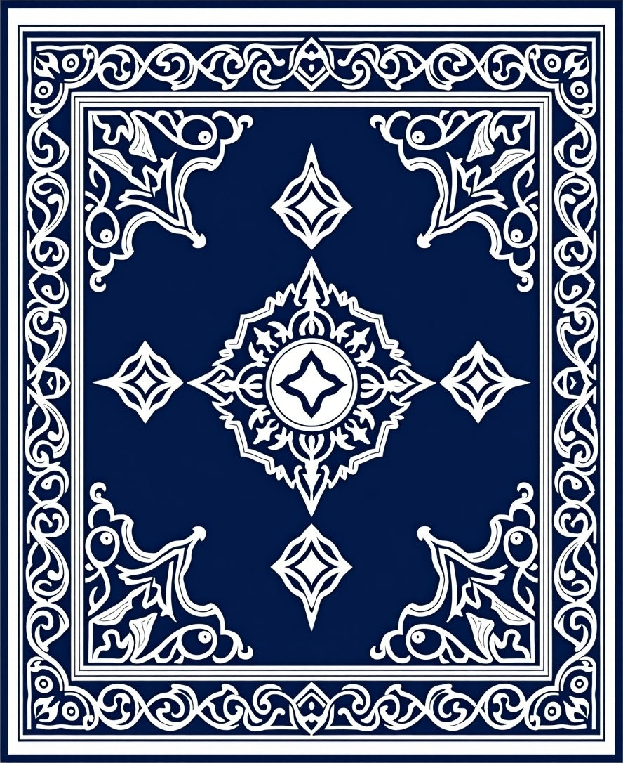 Ornate White Cobalt Indian Motif Rug
