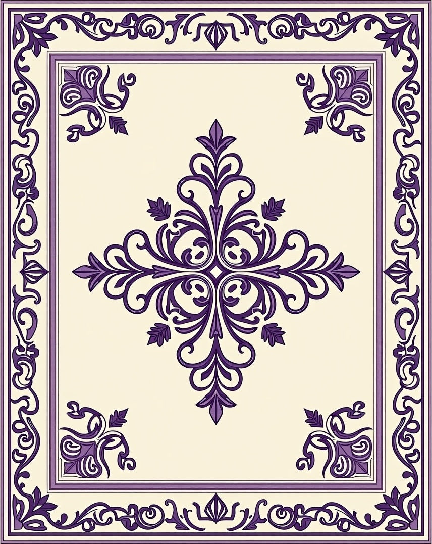 Elegant Floral Scroll Work Design Rug