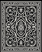 Black White Floral and Scroll Pattern Rug