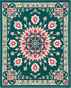 Teal Floral Mandala Inspired Rug