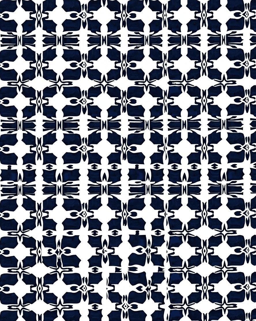 Classic Indigo Abstract Geometric Pattern Rug