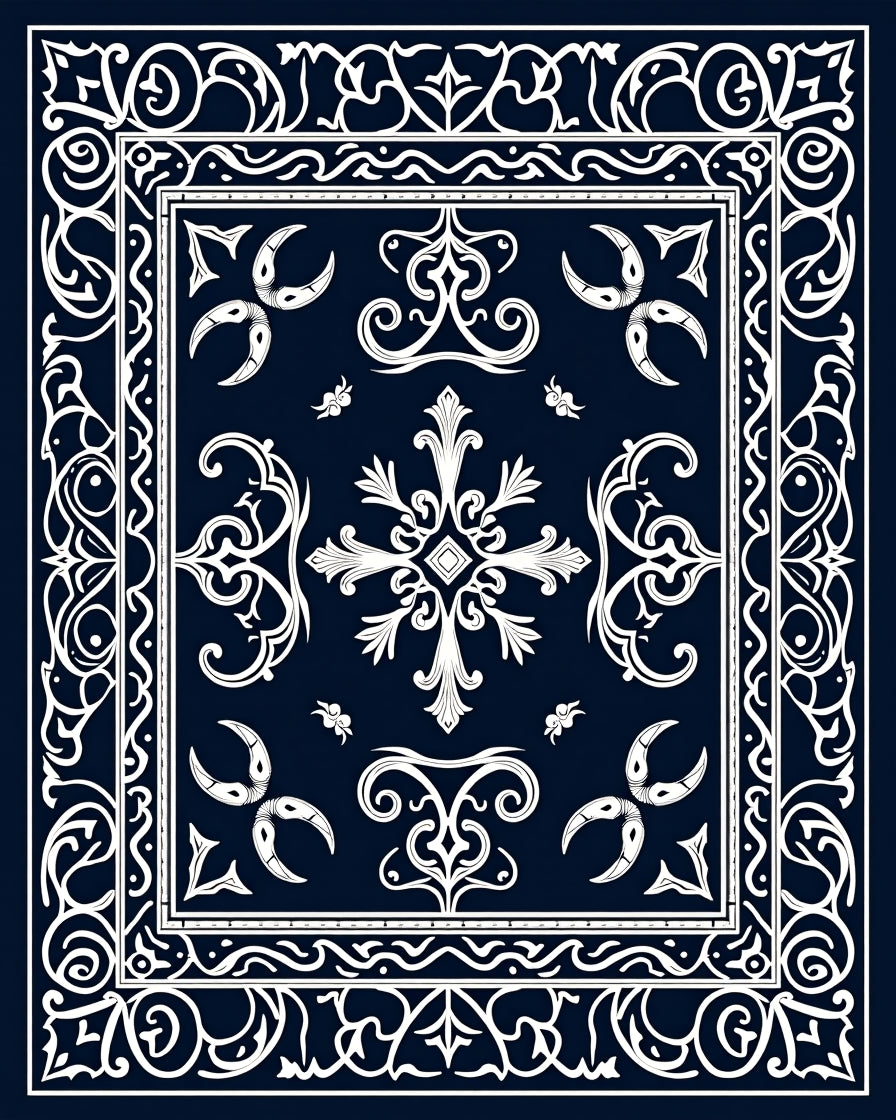 Ornate Floral Scrollwork Pattern Rug
