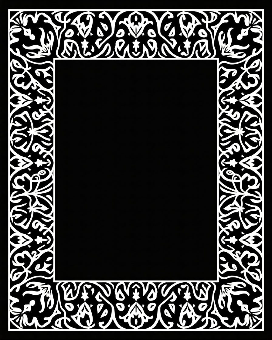Ornate White Filigree Scroll Pattern Rug
