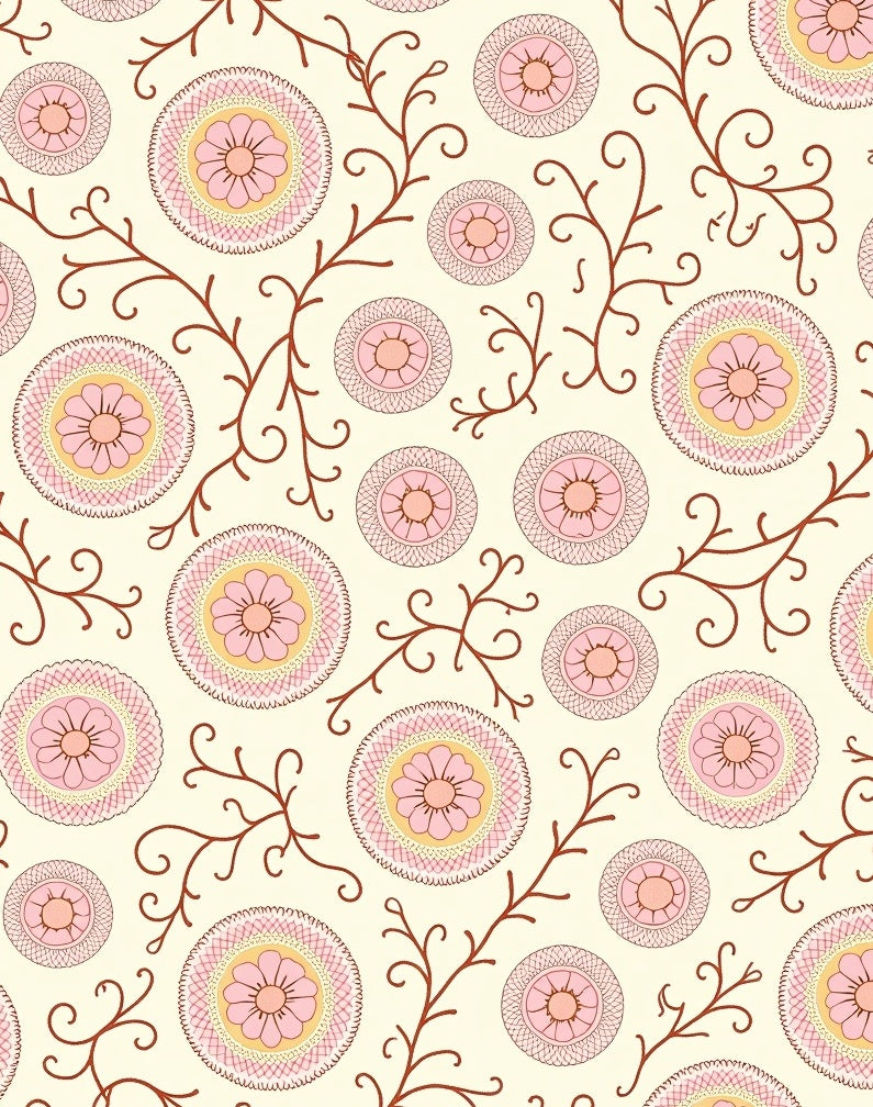 Pink Floral Scrollwork Pattern Design Rug
