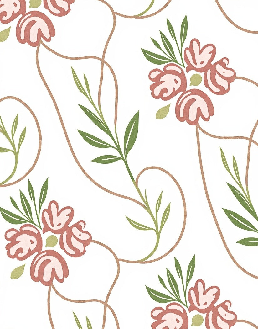 Coral Floral Vine Pattern Rug