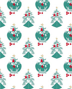 Forest Teal Red Berry Christmas Trees Rug