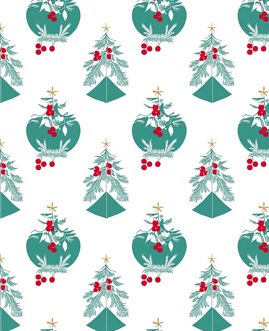 Forest Teal Red Berry Christmas Trees Rug