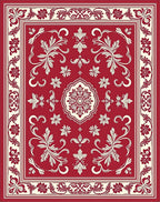 Classic Red and Ivory Floral Motif Rug