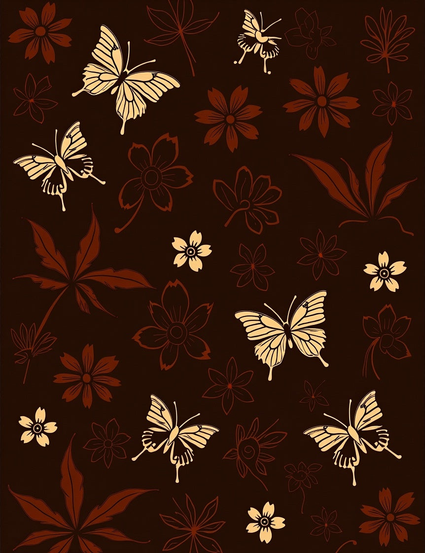 Brown Butterfly Floral Pattern Rug
