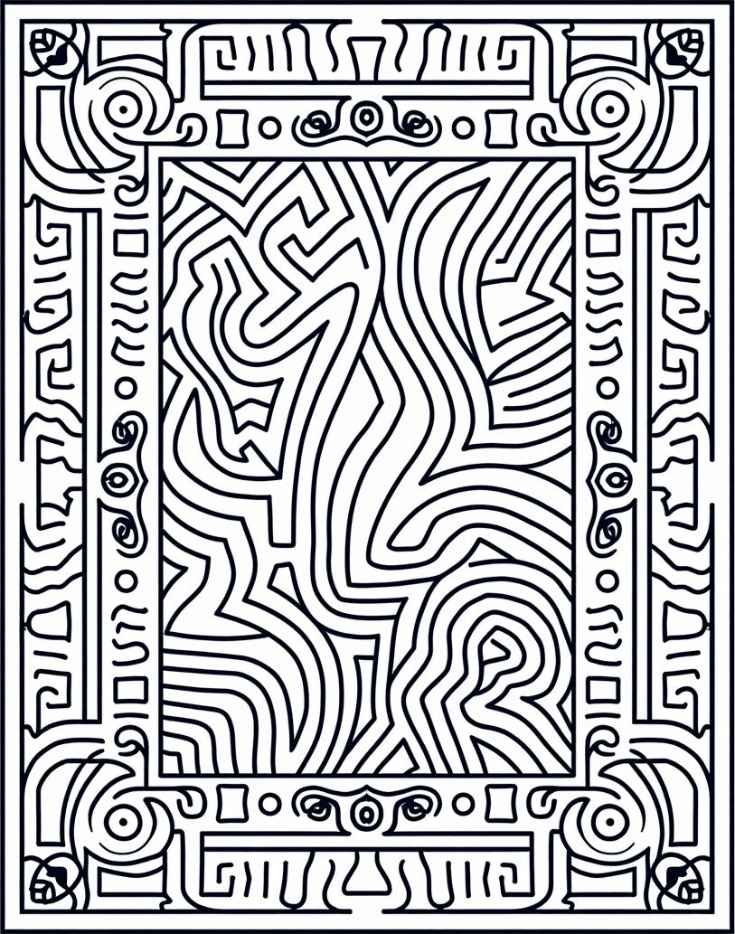 Abstract Maze Scroll Pattern Rug