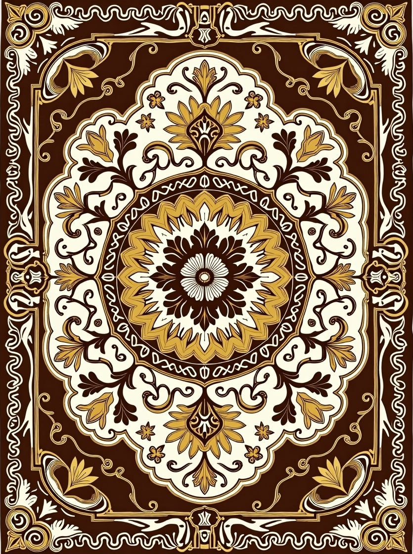 Rich Brown Gold Floral Mandala Rug