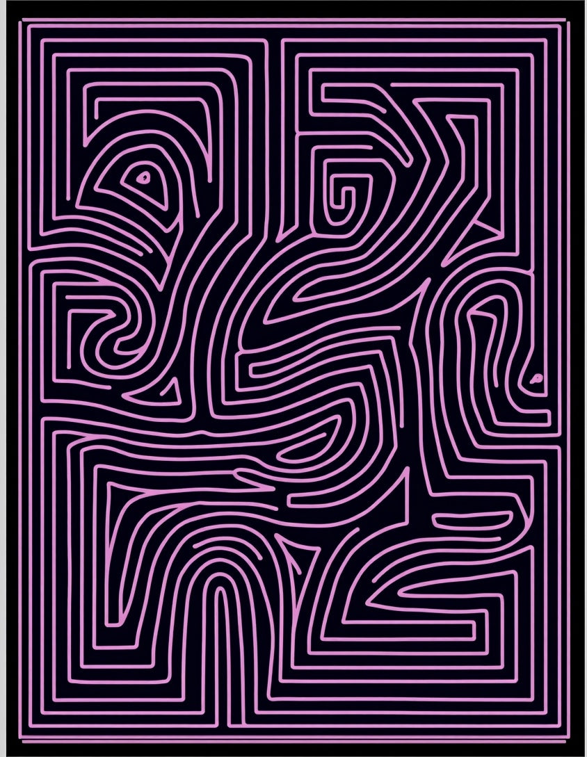 Abstract Pink Maze Pattern Rug