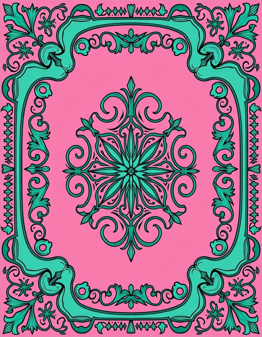 Pink Teal Floral Decorative Rug