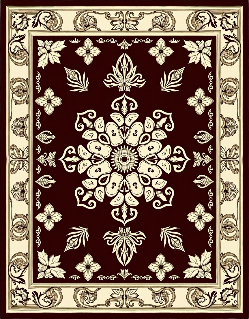 Ornate Floral Medallion With Border Rug