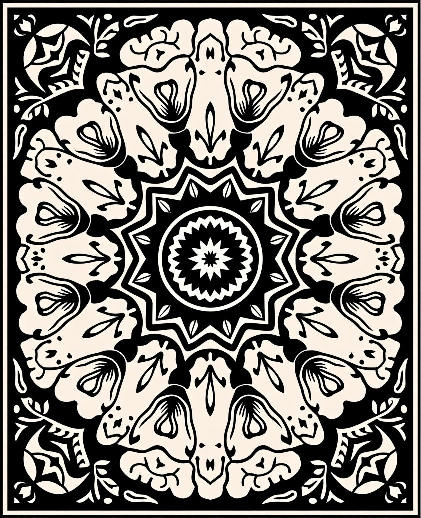 Mono Floral Mandala Pattern Rug