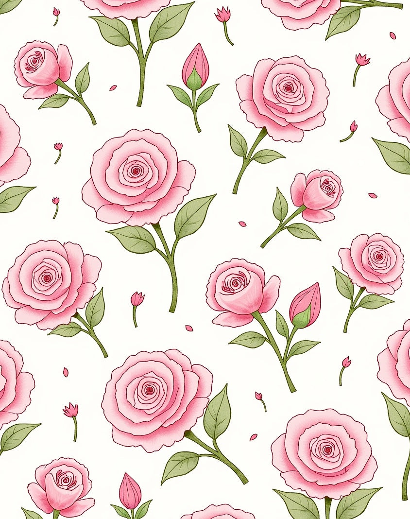 Pink Rose Blossom Botanical Pattern Rug