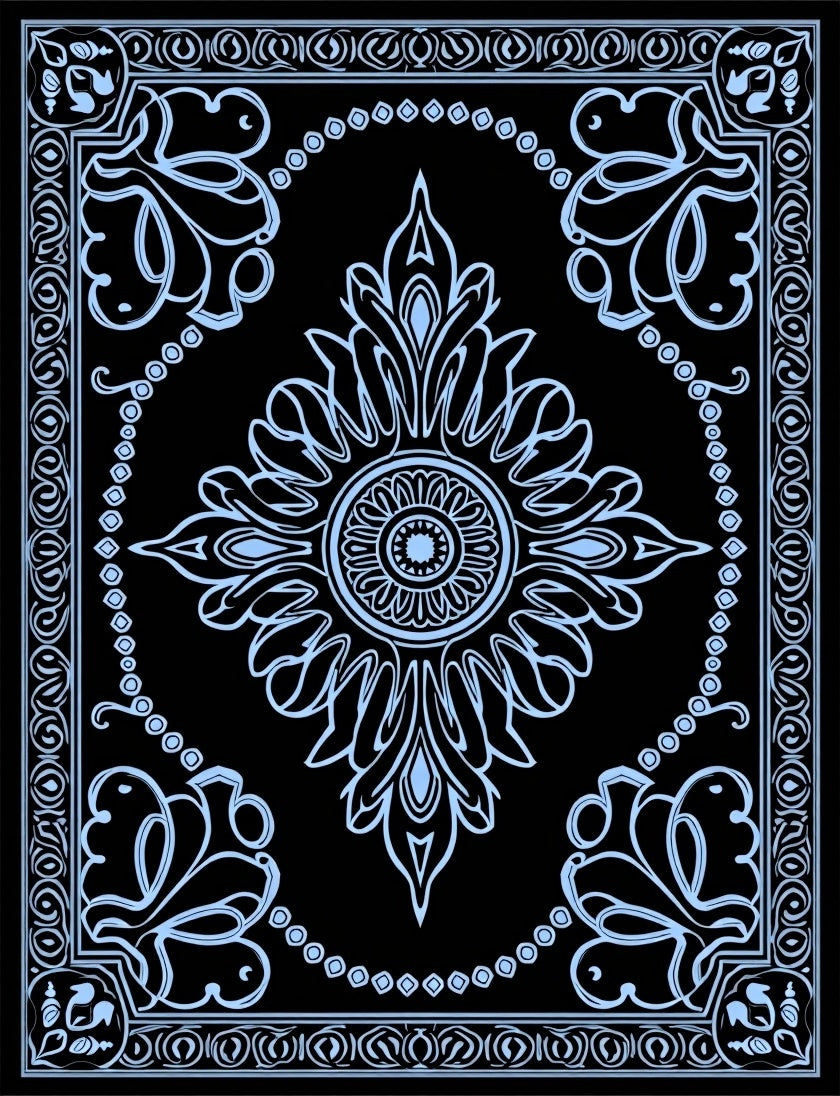 Intricate Blue Floral Mandala Pattern Rug
