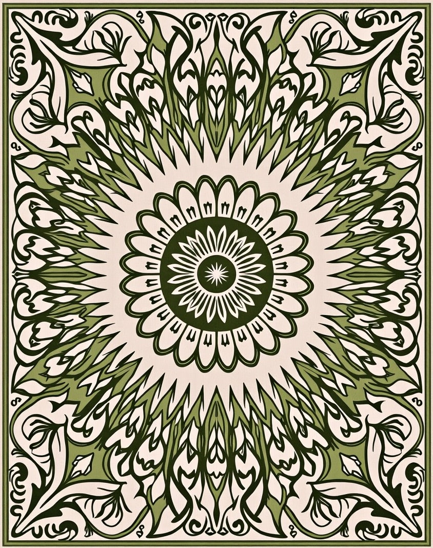 Green Floral Sunburst Art Rug