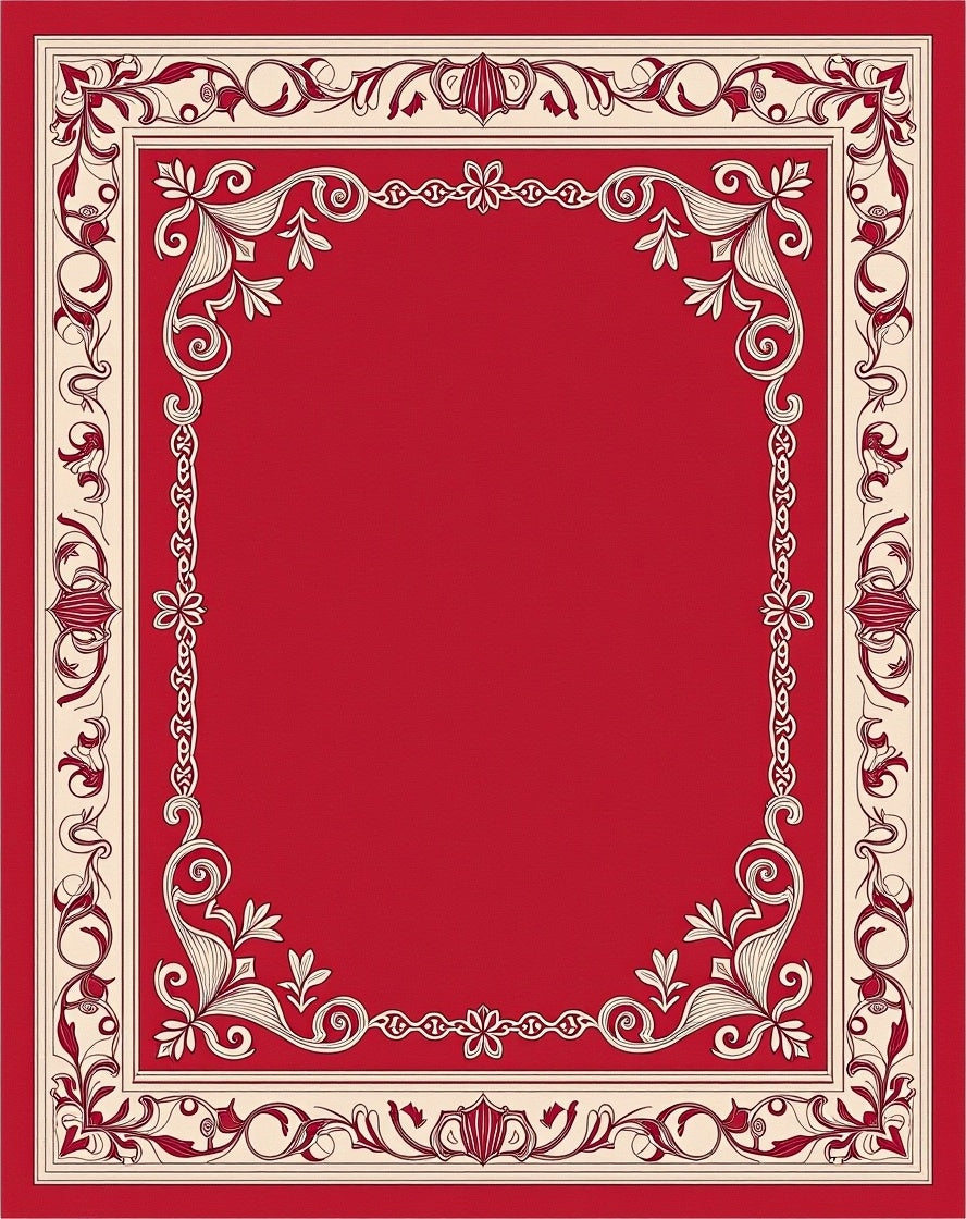 Ornate Red Cream Floral Scroll Frame Rug