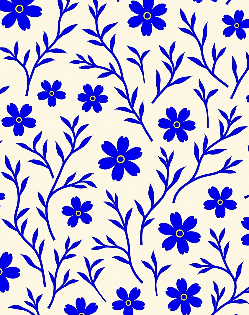 Blue Floral Vine Pattern Rug