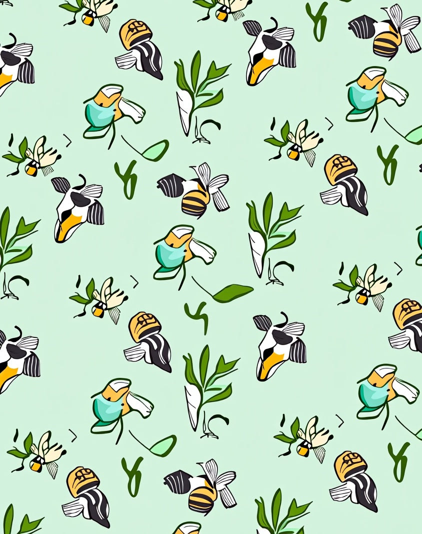 Whimsical Bees and Leaves Pattern Rug