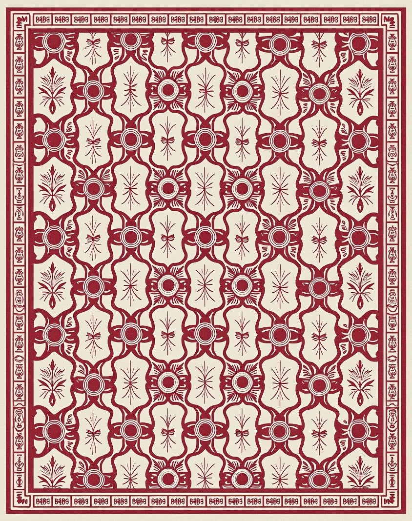 Elegant Red Floral Scroll Rug
