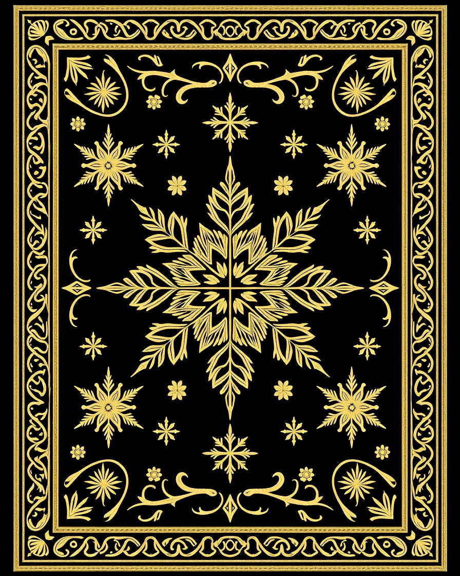 Gilded Snowflake Black Intricate Mandala Rug