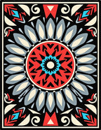 Bold Red Blue Geometric Mandala Design Rug