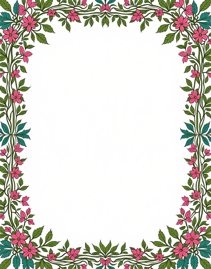 Pink Floral Vine Border Design Rug