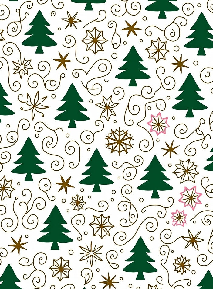 Festive Green Fir Tree Snowflake Swirl Rug