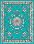 Ornate Teal Grey Floral Medallion Rug