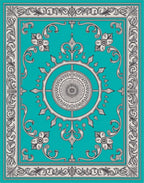 Ornate Teal Grey Floral Medallion Rug