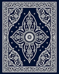 Ornate Floral Scrollwork Indigo Rug